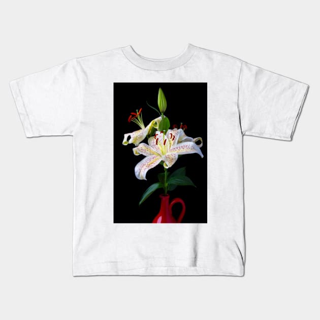 Tiger Lilies In Red Pitcher Kids T-Shirt by photogarry